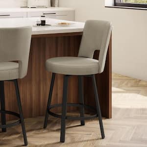 Beckett 30 in. Grey-Beige PVC / Black Metal Swivel Bar Stool