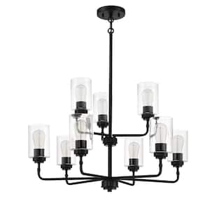 Stowe 9-Light Flat Black Finish w/Clear Glass Transitional Chandelier for Kitchen/Dining/Foyer No Bulb Included