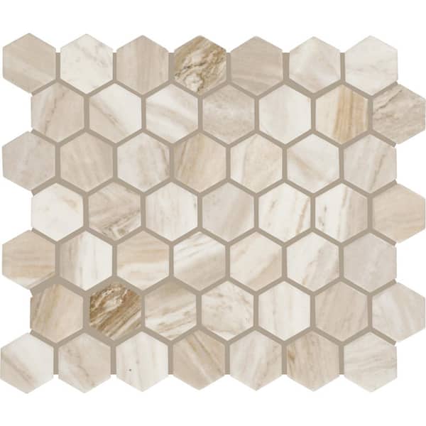 Daltile Stone Decor Accents Brisk Beige 2-1/2 in. x 3 in. Matte Ceramic Hexagon Mosaic Tile Sample