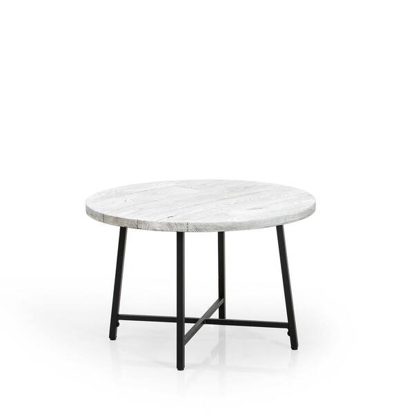 White Round Wood Outdoor Coffee Table, Round White Metal Outdoor Coffee Table