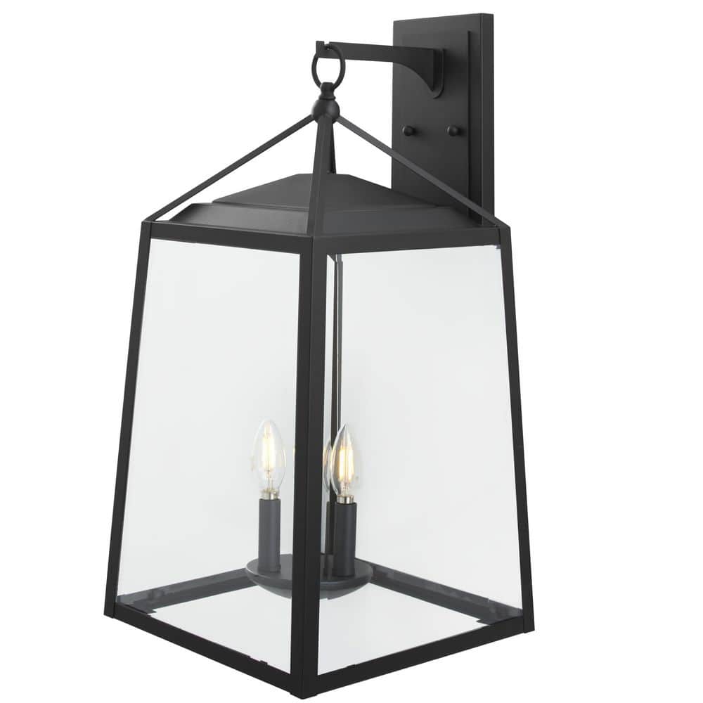 Home Decorators Collection Blakeley Transitional 3-Light Black Hardwired Extra Large Outdoor Wall Lantern Sconce with Beveled Glass