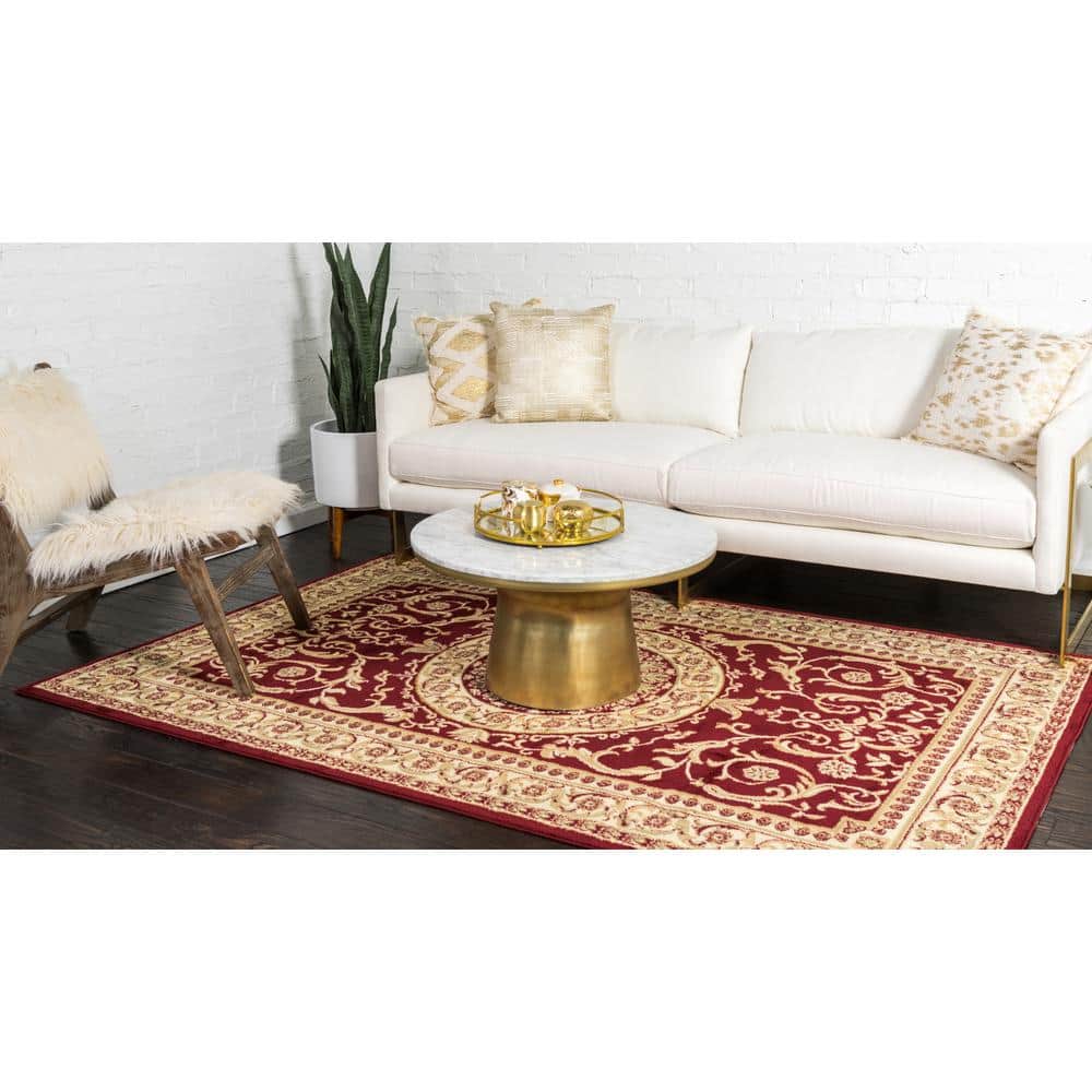 Burgundy Rectangular 9' x 12' Stain-Resistant Synthetic Area Rug