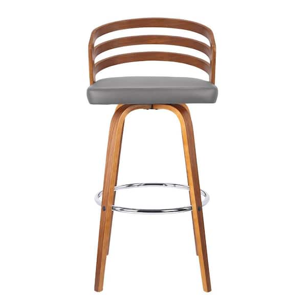 HomeRoots 39 in. Gray and Brown Iron Swivel Low Back Bar Height Chair with Footrest