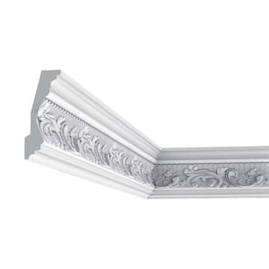 4-5/8 in. x 1-7/8 in. x 78-3/4 in. Leaves and floral Primed White High Density Polyurethane Crown Moulding