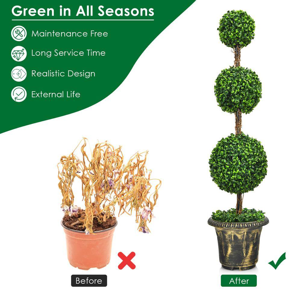 4ft Green Plastic Triple Ball Topiary in Black Pot
