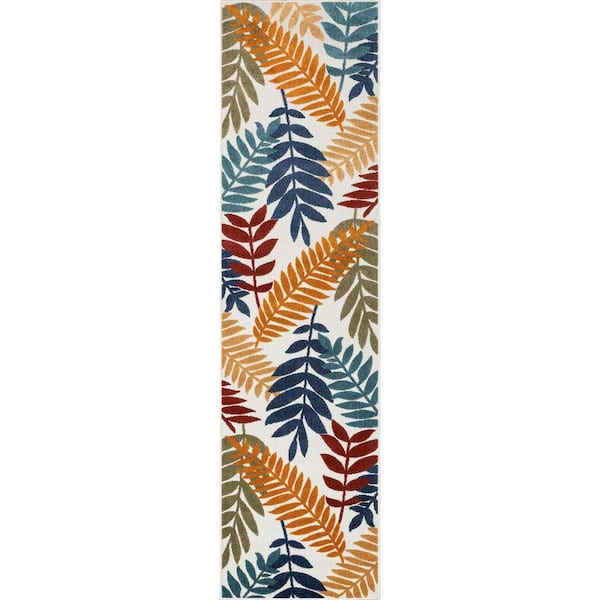 Dorado Mariah Modern Floral Blue 2 ft. 7 in. x 9 ft. 10 in. Runner High-Low Indoor/Outdoor Area Rug