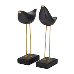 Black Wood Handmade Bird Sculpture (Set of 2)