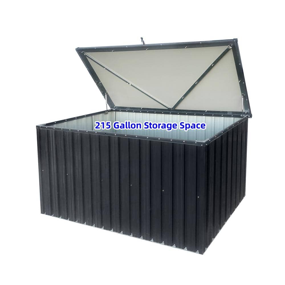 Classic Black Medium Metal Outdoor Storage Ottoman Bench with Hydraulic Rod