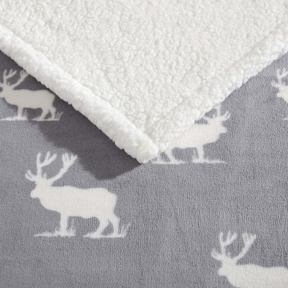 Elk Stance Gray Reversible Sherpa Fleece Throw Blanket