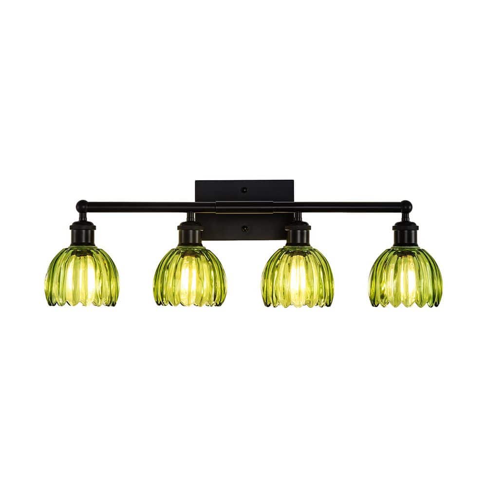 27.2 in. 4-Light Modern Black Bathroom Vanity Light with Green Ribbed Glass Shade price history on PriceWatchPro