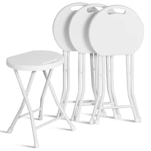 18 in. White Round Metal Folding Garden Stool with Handle(Set of 4)