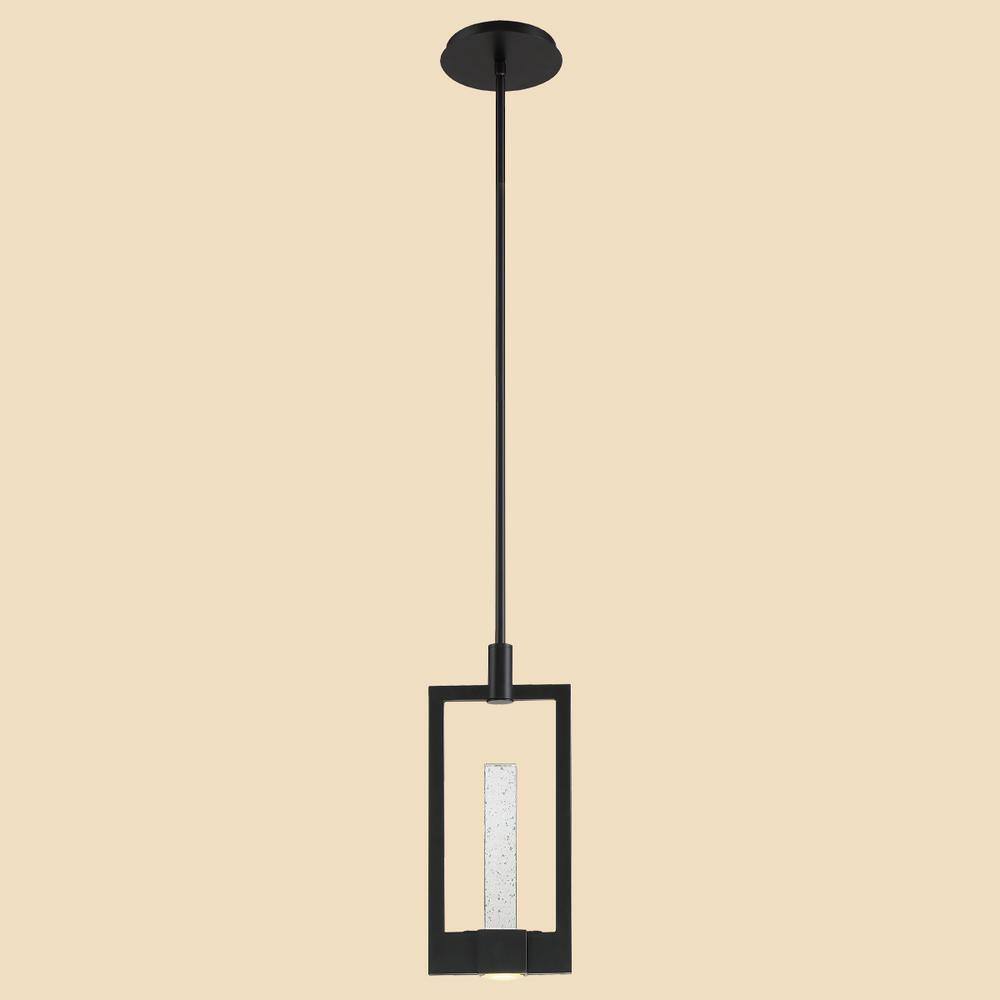 Black LED Mini Pendant with Clear Seeded Glass