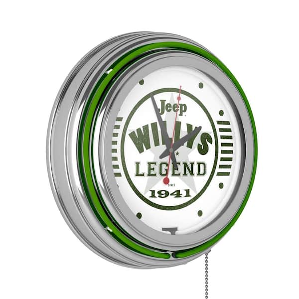 Jeep Green Willys Legend Green Lighted Analog Neon Clock JEEP8GREWIL1