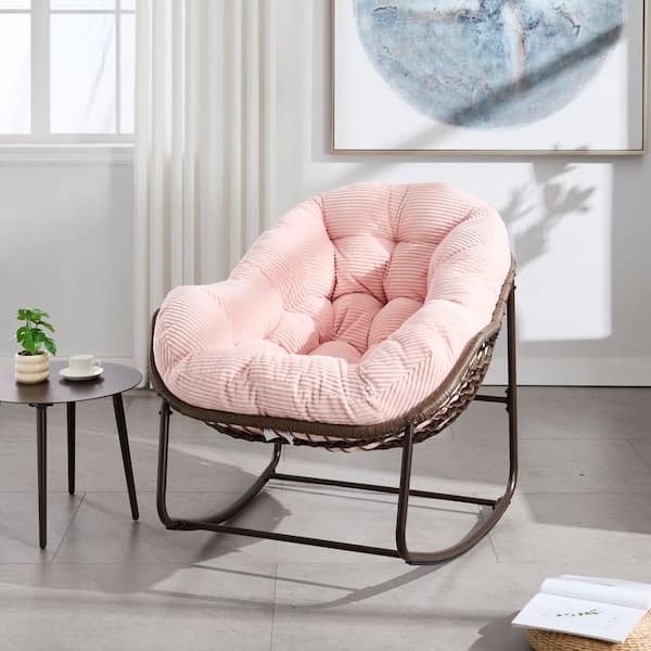 Wicker Outdoor Rocking Chair with Pink Cushion, Rattan
