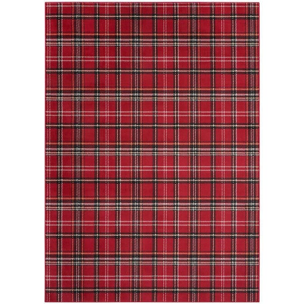 Grafix Red 7 ft. x 10 ft. Geometric Plaid Modern Area Rug