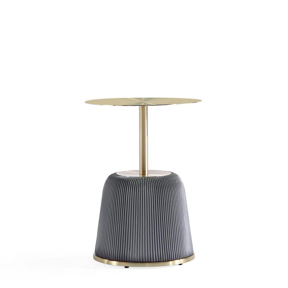 Gold and Gray Metal Round Accent Table with Ridged Base