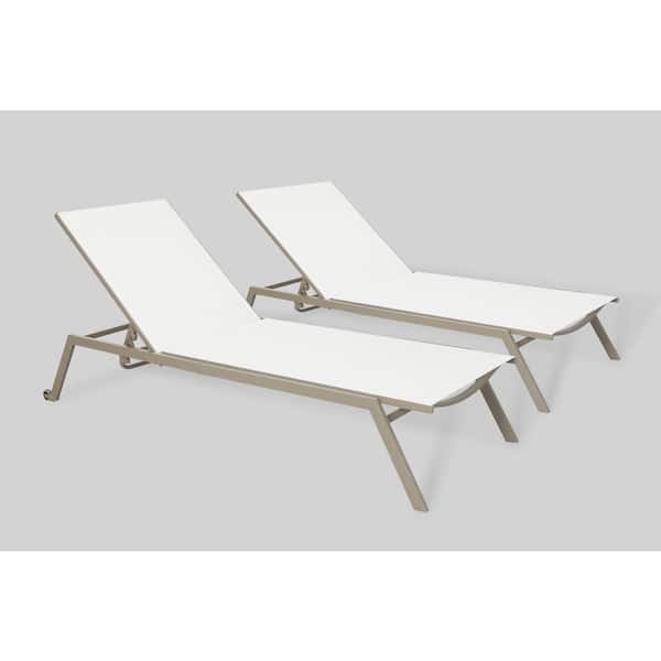Deltess Princeton 2-Piece Metal Outdoor Chaise Lounge in White