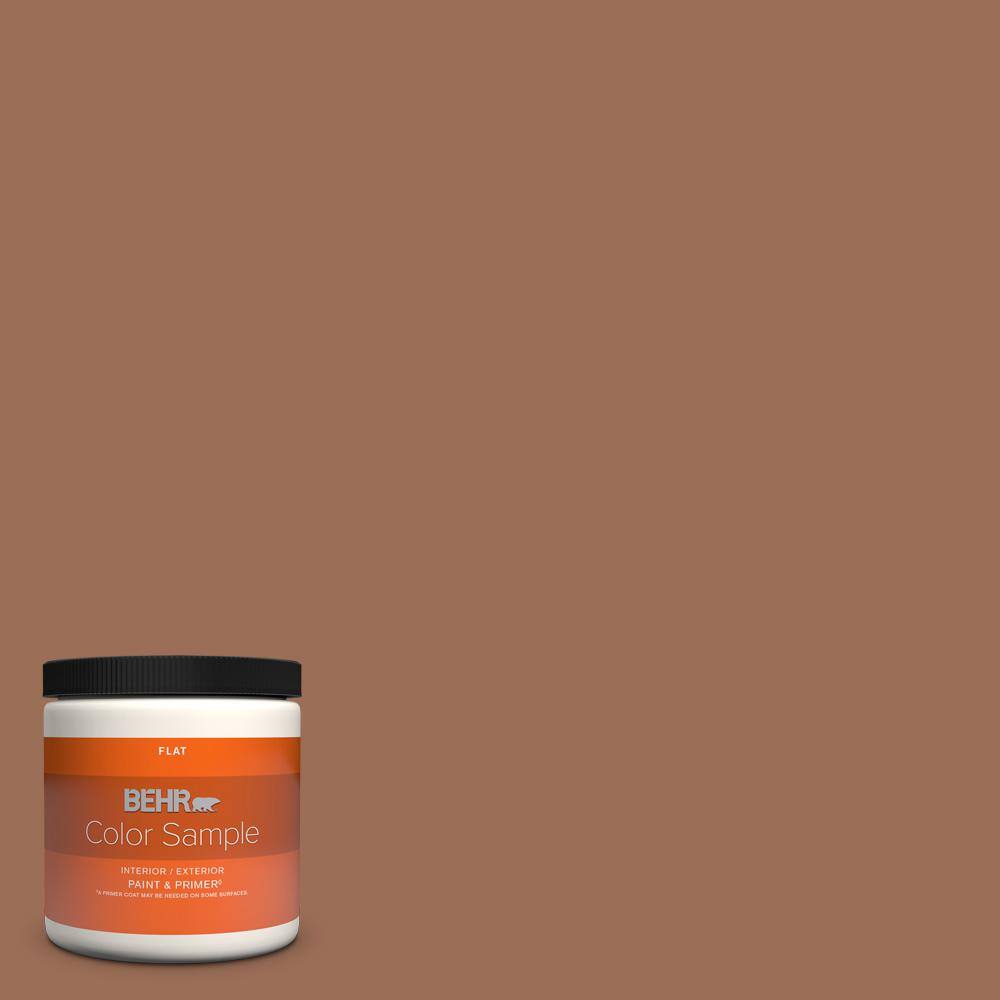 BEHR PREMIUM PLUS 8 oz. S2106 Cinnamon Crunch Flat Interior/Exterior Paint & Primer Color