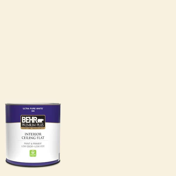BEHR PREMIUM PLUS 1 qt. #340C-1 Powder Sand Ceiling Flat Interior Paint