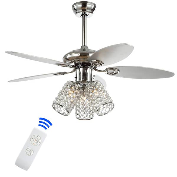 Kris 42 in. Chrome 3-Light Crystal LED Ceiling Fan with Light and Remote