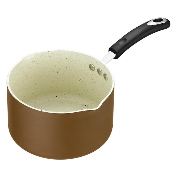 Ozeri All-In-One Stone 3.2 qt. Aluminum Ceramic Nonstick Saucepan and Cooking Pot in Coconut Brown