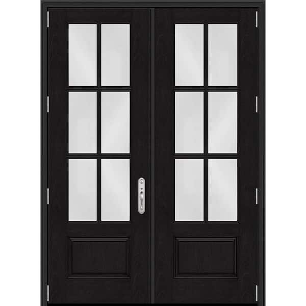 Regency 72 in. x 96 in. 3/4-6Lite Clear Glass RHOS Onyx Stain Fiberglass Double Prehung Front Door w/8012 NKL Lockset