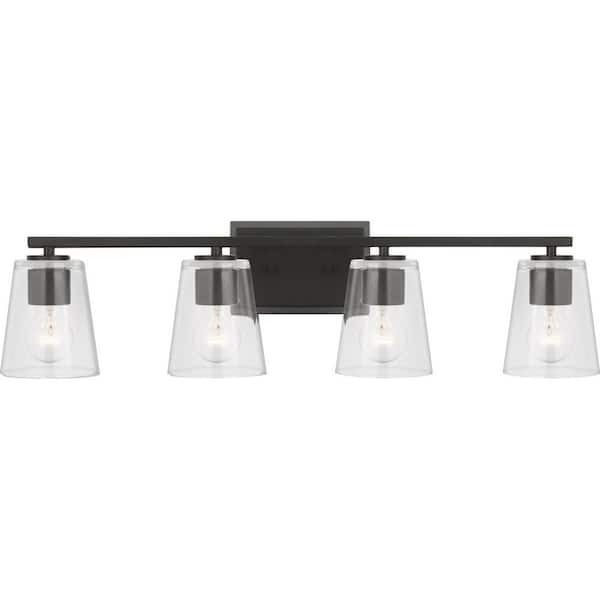 Vertex Collection 29 in. 4-Light Matte Black Clear Glass Contemporary Vanity Light