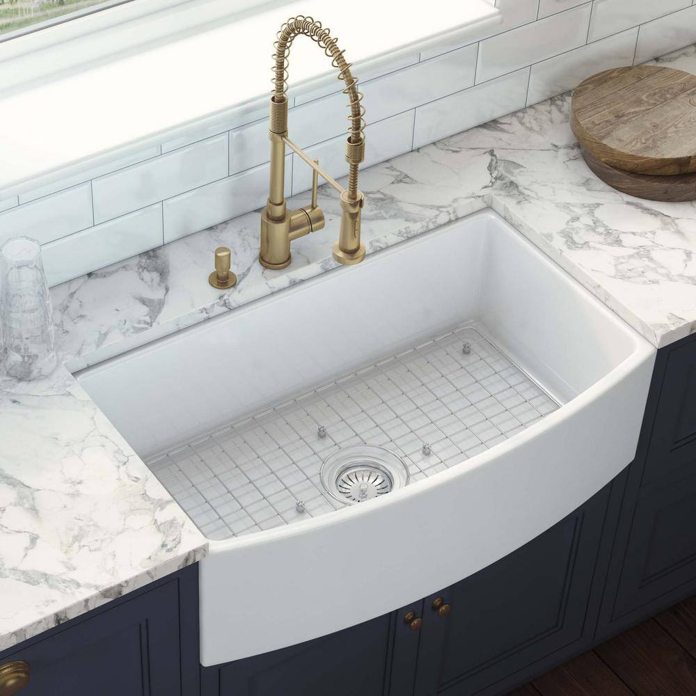 White Fireclay Single Bowl Farmhouse Kitchen Sink, 33 inches