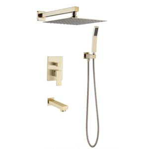 Single Handle 3-Spray Patterns 2 Showerheads Shower Faucet Set 2.5 GPM with High Pressure Hand Shower in Gold