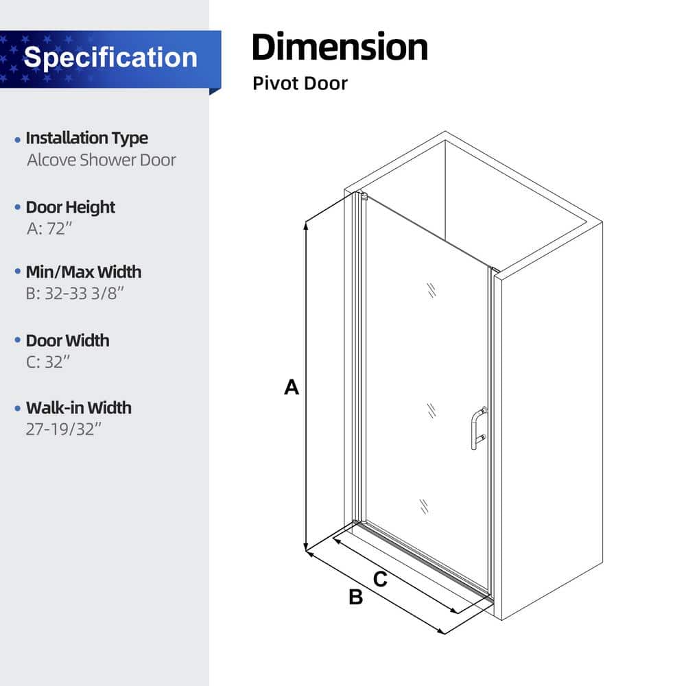 Matte Black Semi-Frameless Pivot Shower Door with Clear Glass
