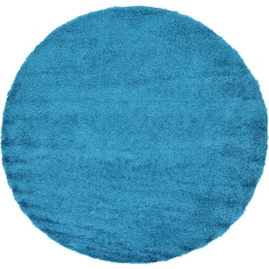 Solid Shag Turquoise 8 ft. Round Area Rug