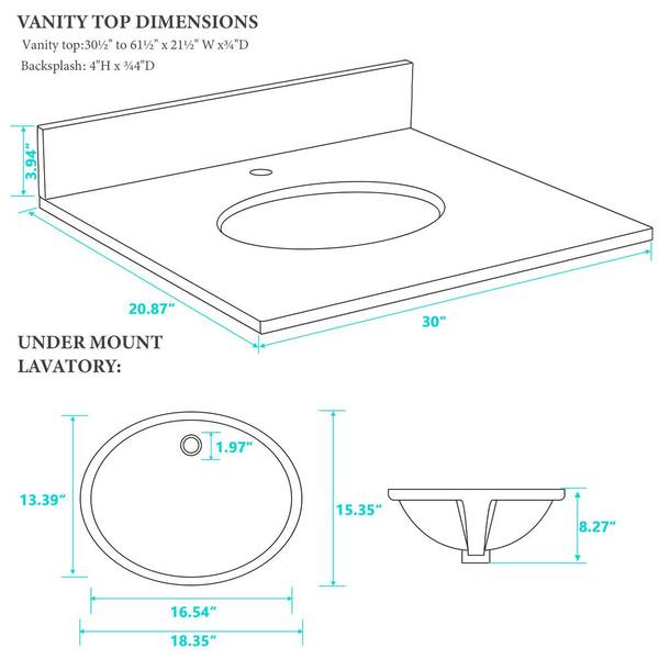 YASINU 30 in. W x 21 in. D Engineered Stone Composite White