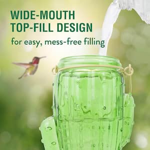 Cactus Top-Fill Decorative Glass Hummingbird Feeder - 32 oz. Capacity