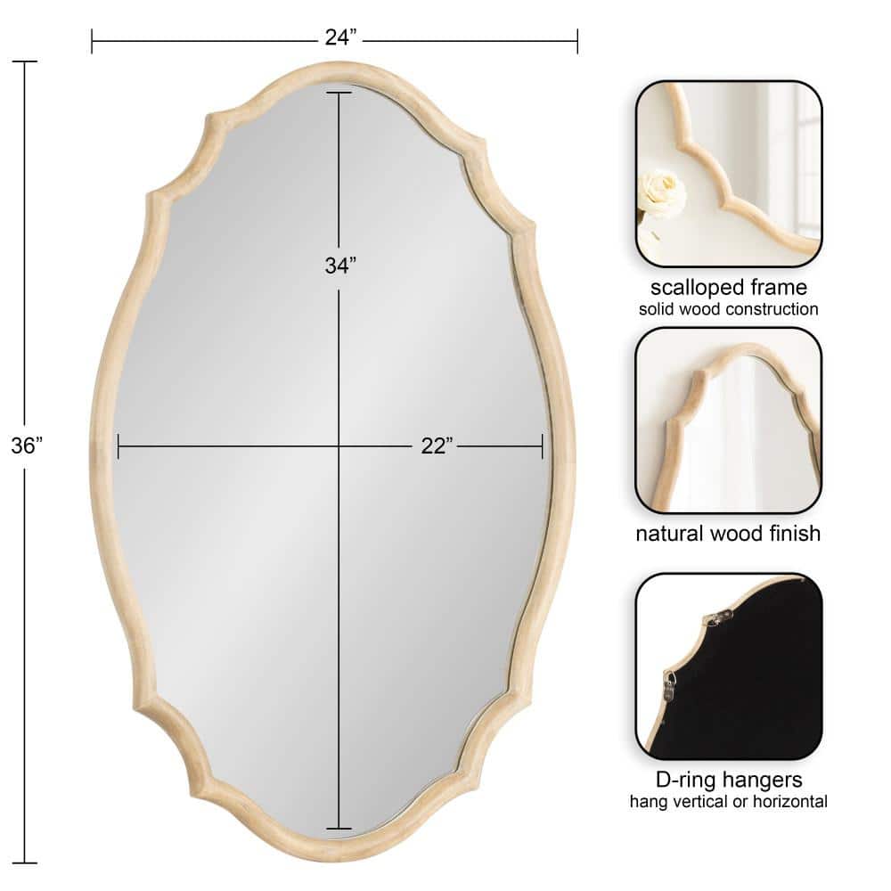 Natural Wood Scalloped Oval Wall Mirror 24x36