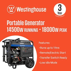 15,000/12,000-Watt Gas Powered Portable Generator with Remote Electric Start, Low THD, and 50 Amp Outlet