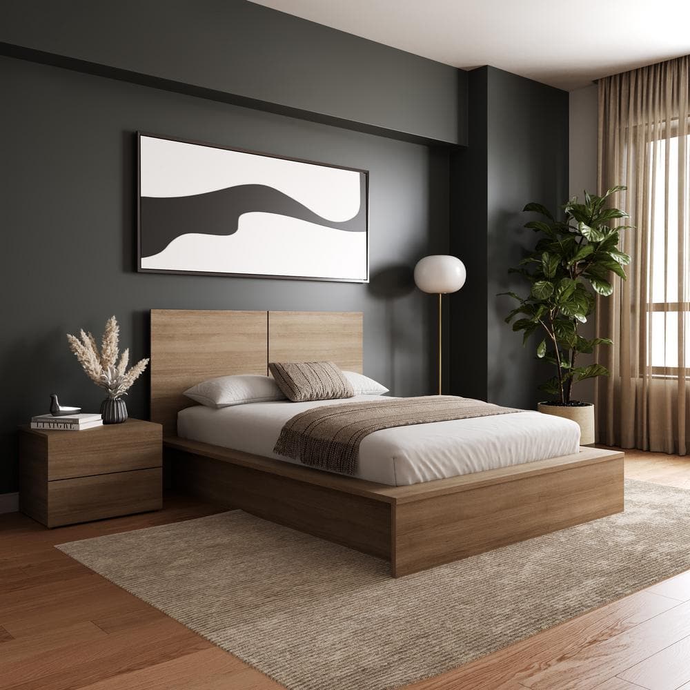 Brown Oak Composite 3-Piece Full Bedroom Set