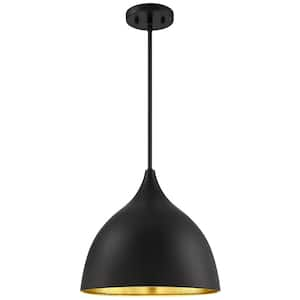 Agnes 1-Light Matte Black Modern Metal Pendant Light with Gold Interior