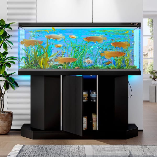 50.00 in. 75 gal. Wood Stand with Power Outlets,Fish Tank Stand,Heavy Duty Aquarium Stand with Cabinet Storage,Black