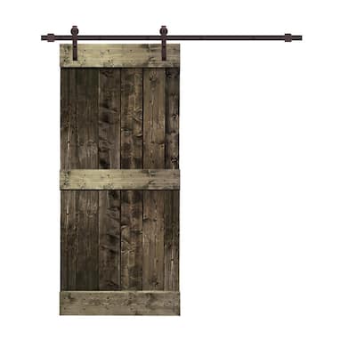 Distressed Mid-Bar 30 in. x 84 in. Espresso Stained Solid Pine Wood Interior Sliding Barn Door with Hardware Kit