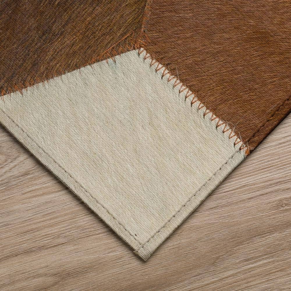 Laredo Faux Hide Patchwork Red and Brown Chenille Rug