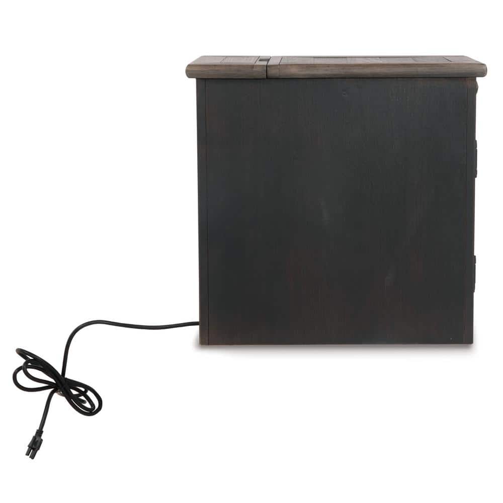 Black and Brown Rectangular Wood Chairside Table with Storage