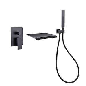1-Spray Single Handle Wall Mount Tub Faucet with Hand Shower and Waterfall Spout in Matte Black