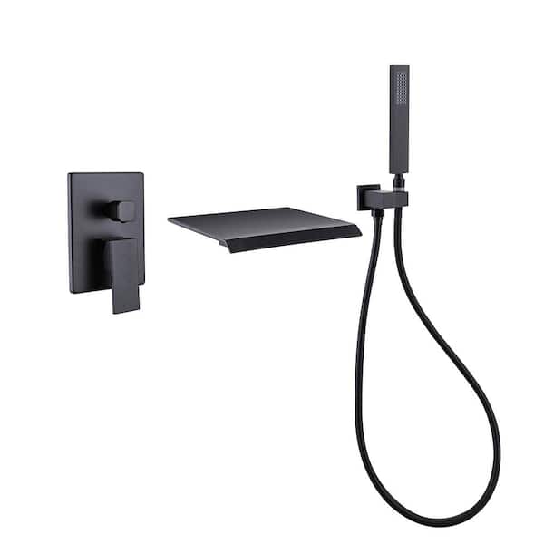 Unbranded 1-Spray Single Handle Wall Mount Tub Faucet with Hand Shower and Waterfall Spout in Matte Black