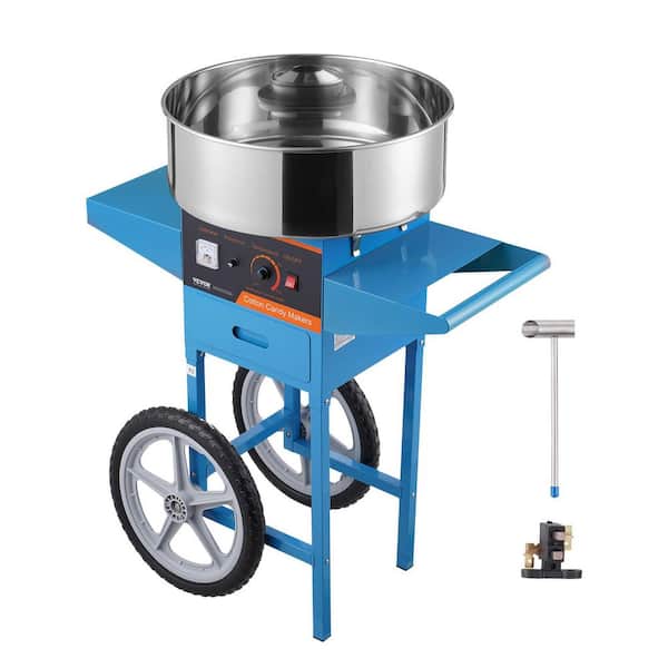 Electric Cotton Candy Machine with Cart 1000W Commercial Candy Maker with Stainless Steel Bowl, Drawer, Blue