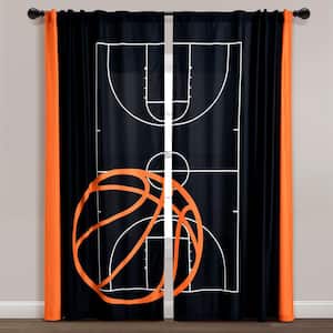 Basketball Game 52 in. W x 84 in. L Light Filtering Window Curtain Panels Black/Orange Set