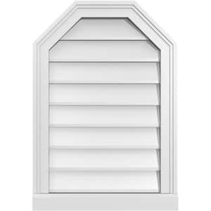 18 in. x 26 in. Octagonal Top Surface Mount PVC Gable Vent: Decorative with Brickmould Sill Frame