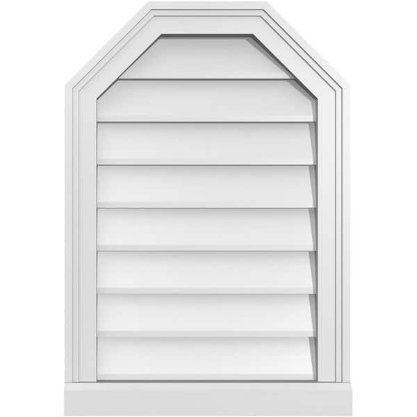 Ekena Millwork 18 in. x 26 in. Octagonal Top Surface Mount PVC Gable Vent: Decorative with Brickmould Sill Frame