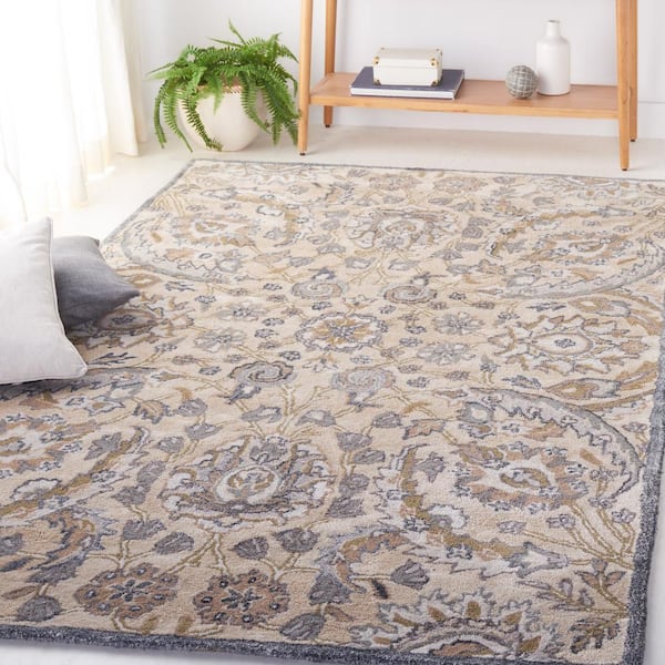 Bella Beige/Multi 5 ft. x 5 ft. Square Floral Area Rug