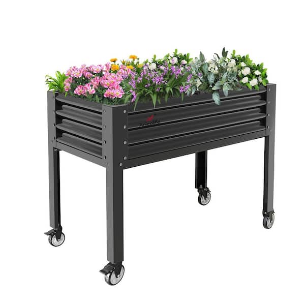48 in. x 24 in. x 35 in. Galvanized Steel Raised Garden Beds in Quartz Gray with Drainage Holes, Wheels