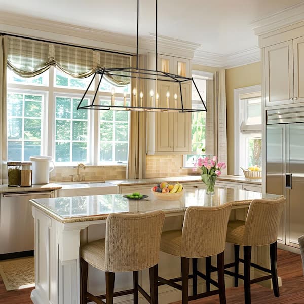 Modern 47.2 in. 8-light Dark Gold and Black Chandelier, Pendant Lights Kitchen Island, Adjustable Linear Hanging Light